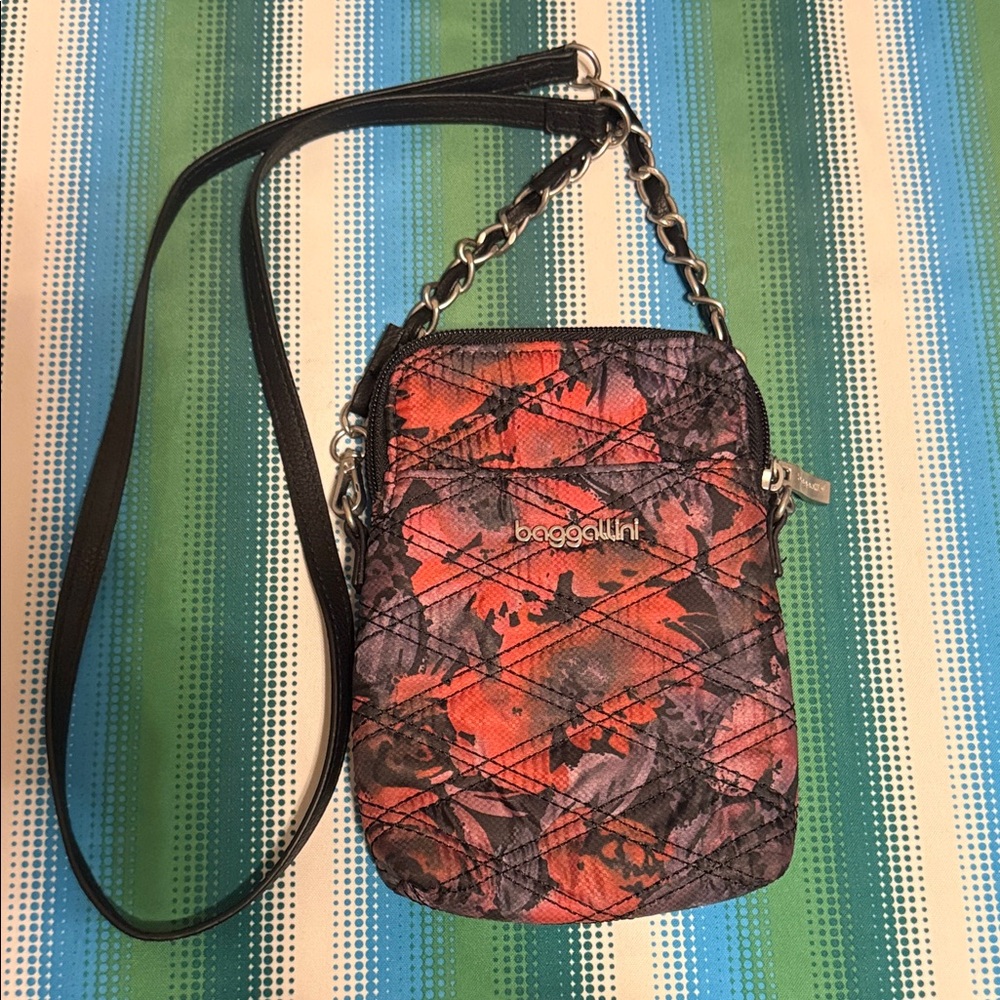 Baggallini Red and Black Quilted Floral Crossbody
